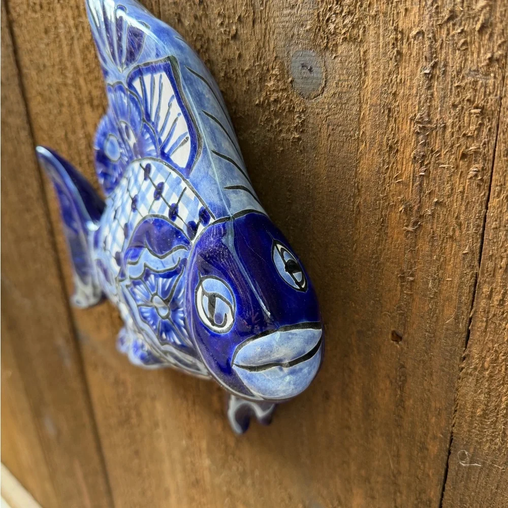 Blue Talavera Fish Wall Accent - Decorative Fish Sculpture